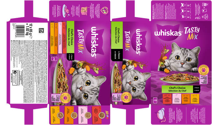 whiskas Katzen-Nassfutter TASTY MIX Portionsbeutel Multipack Chef's Choice in Sauce 12 x 85g